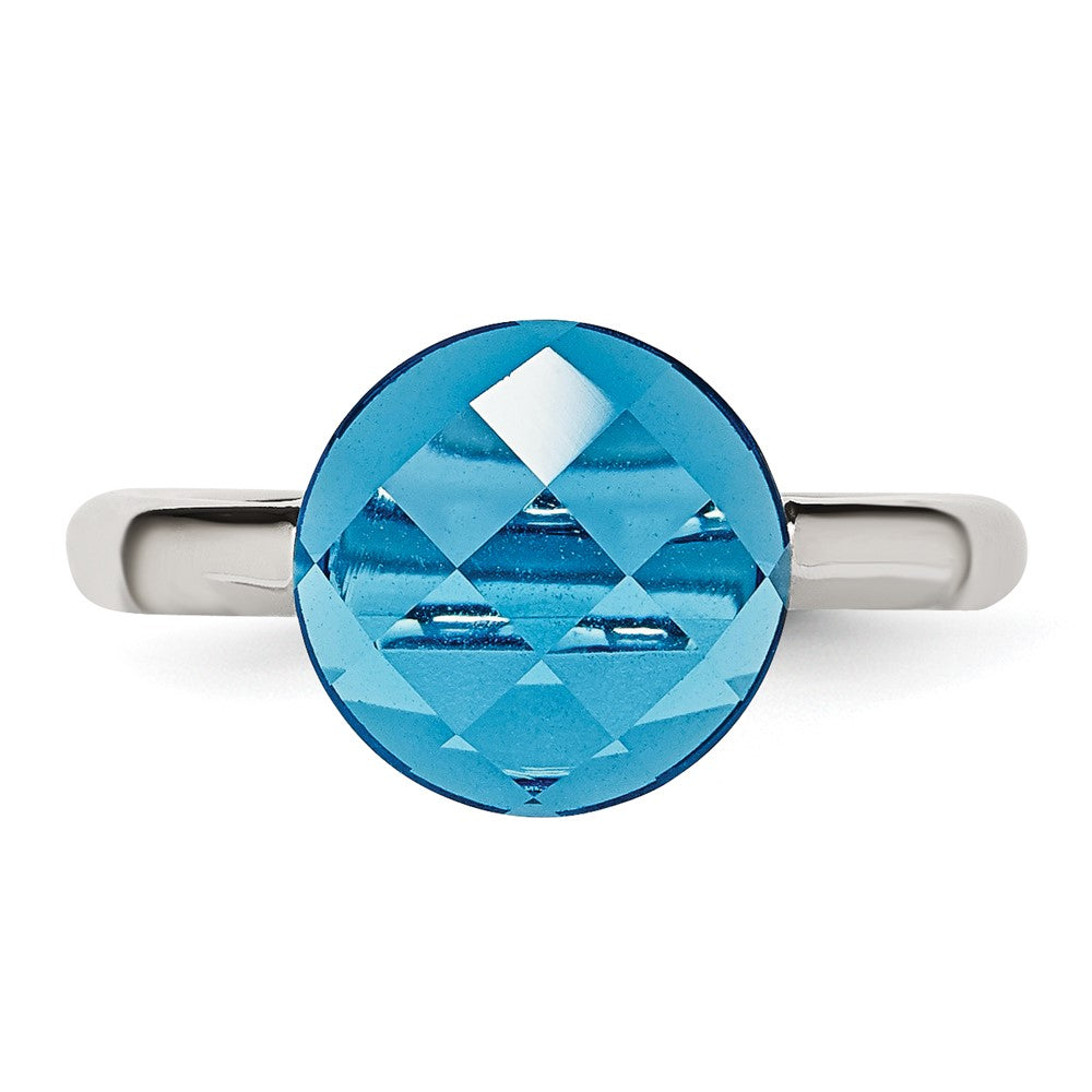 Edelstahl Poliert Blau Glas Ring (size 9 Nur)
