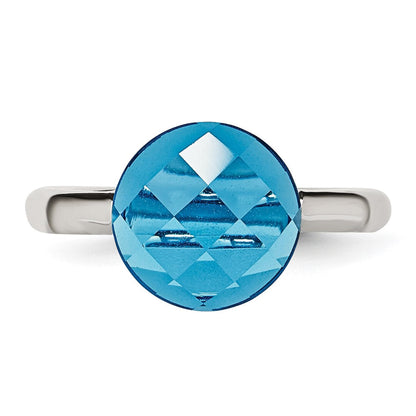 Edelstahl Poliert Blau Glas Ring (size 9 Nur)