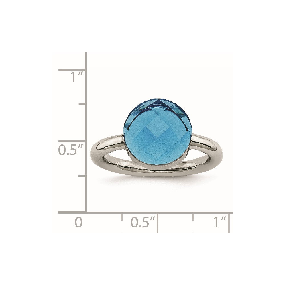 Edelstahl Poliert Blau Glas Ring (size 9 Nur)