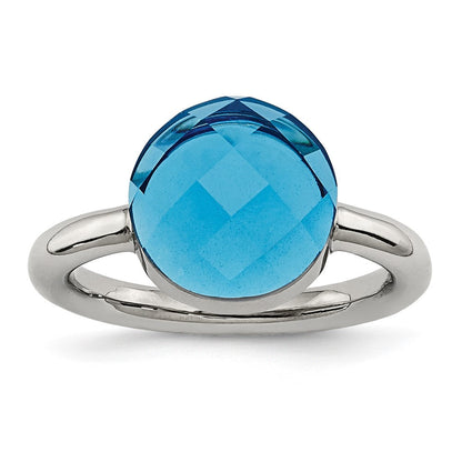 Edelstahl Poliert Blau Glas Ring (size 9 Nur)