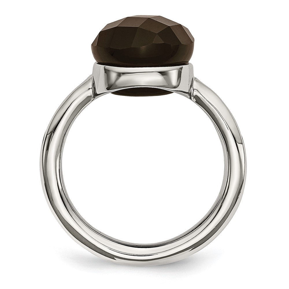 Edelstahl Poliert Dunkel Braun Glas Ring