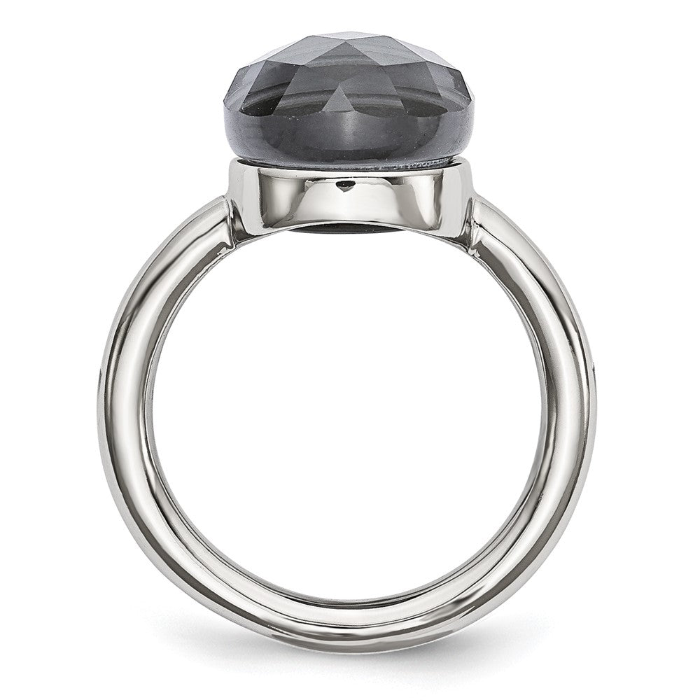 Edelstahl Poliert Grau Glas Ring (size 5 Nur)