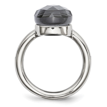Edelstahl Poliert Grau Glas Ring (size 5 Nur)