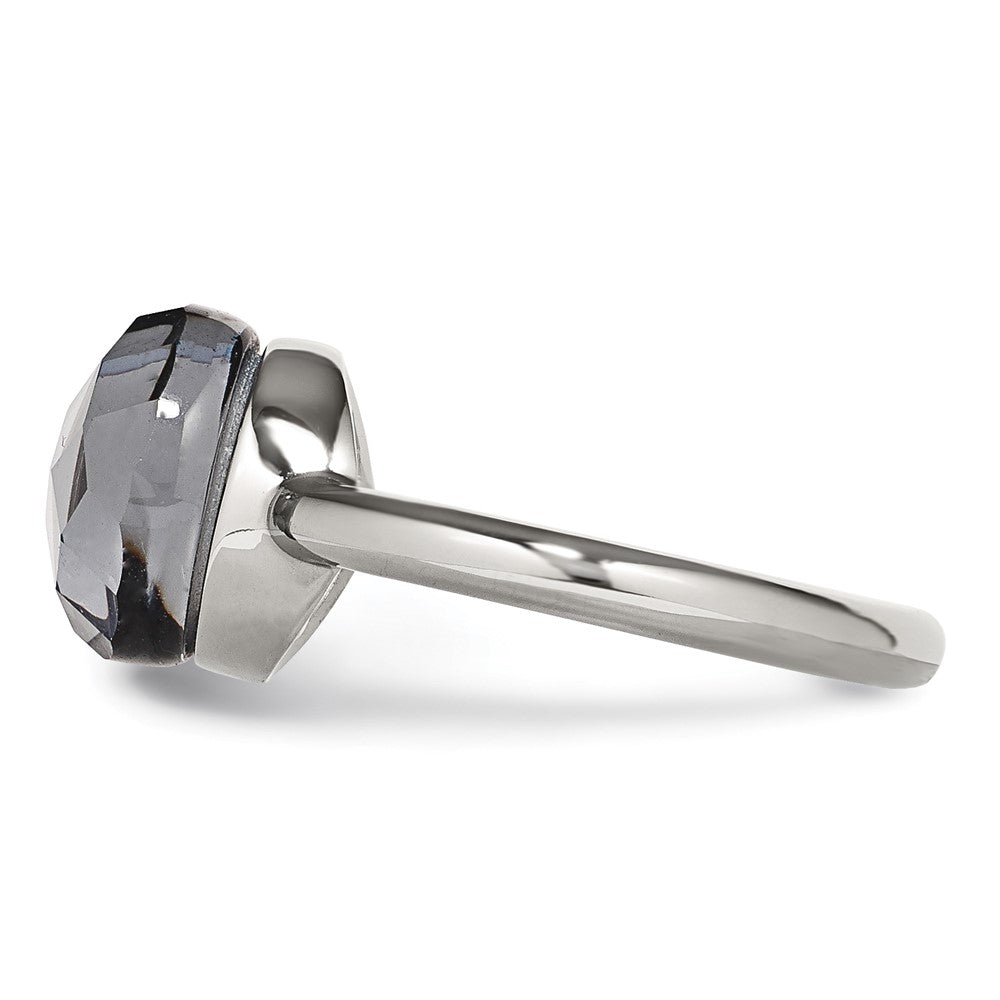 Edelstahl Poliert Grau Glas Ring (size 5 Nur)