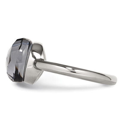 Edelstahl Poliert Grau Glas Ring (size 5 Nur)