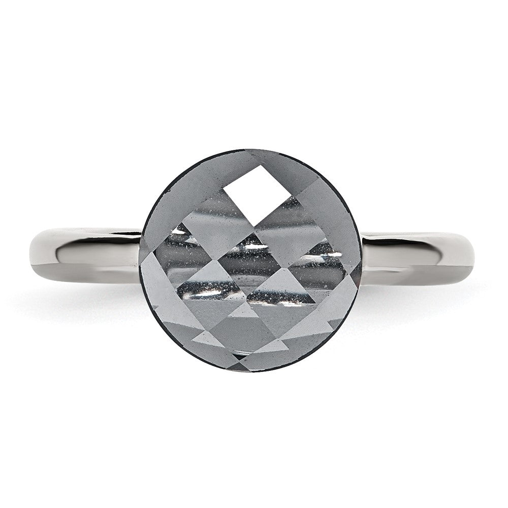 Edelstahl Poliert Grau Glas Ring (size 5 Nur)