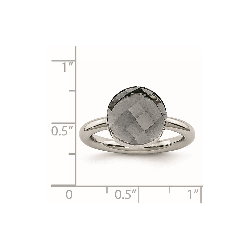 Edelstahl Poliert Grau Glas Ring (size 5 Nur)