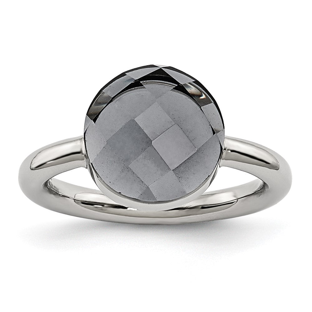 Edelstahl Poliert Grau Glas Ring (size 5 Nur)