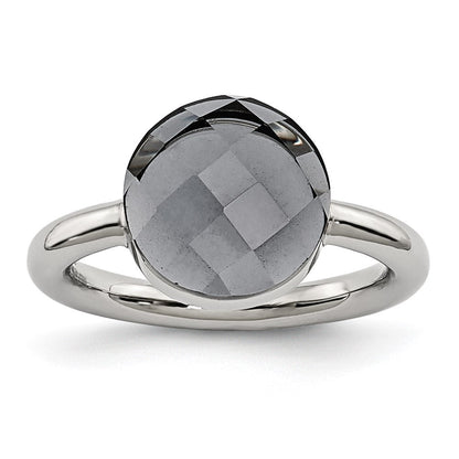 Edelstahl Poliert Grau Glas Ring (size 5 Nur)