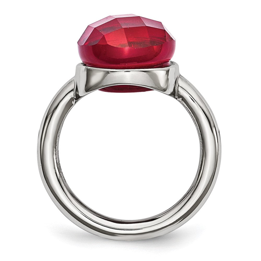 Edelstahl Poliert Rot Glas Ring