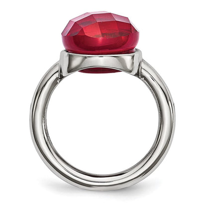 Edelstahl Poliert Rot Glas Ring