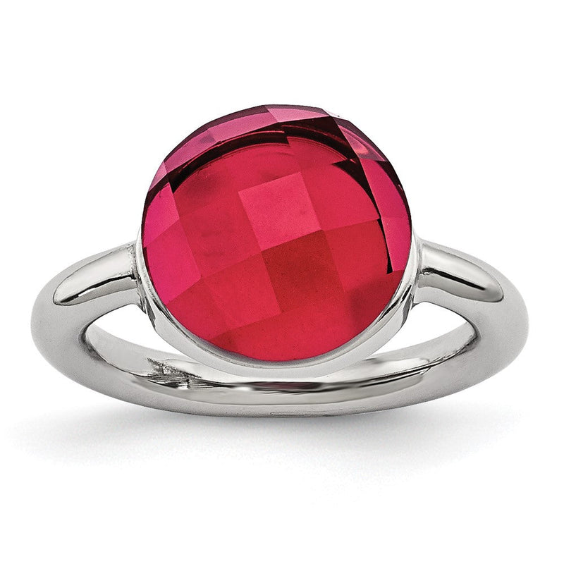 Edelstahl Poliert Rot Glas Ring