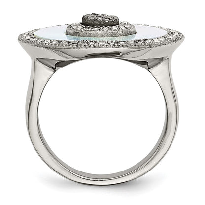 Edelstahl Poliert Perlmutt/druzy Quarz und Kristall Ring