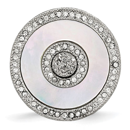 Edelstahl Poliert Perlmutt/druzy Quarz und Kristall Ring