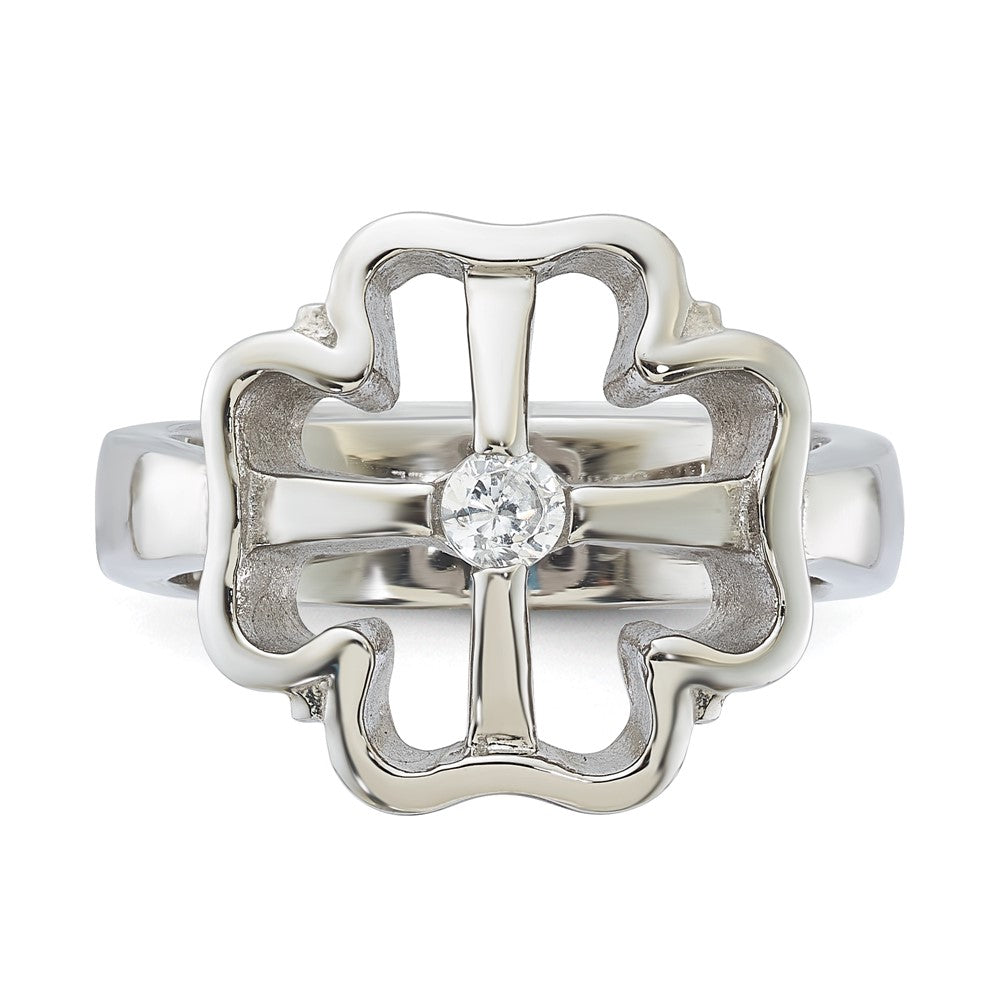 Edelstahl Zirkonia Klee Ring (size 7 Nur)