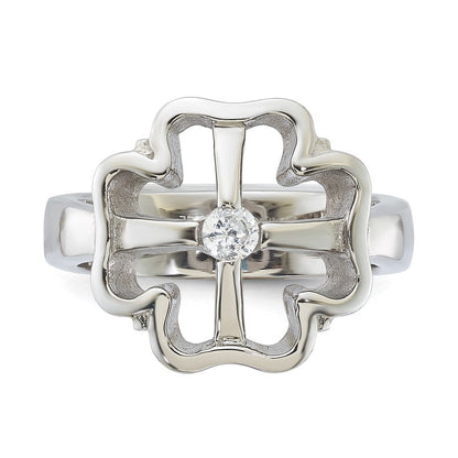 Edelstahl Zirkonia Klee Ring (size 7 Nur)