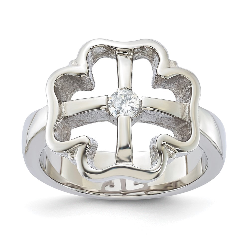 Edelstahl Zirkonia Klee Ring (size 7 Nur)