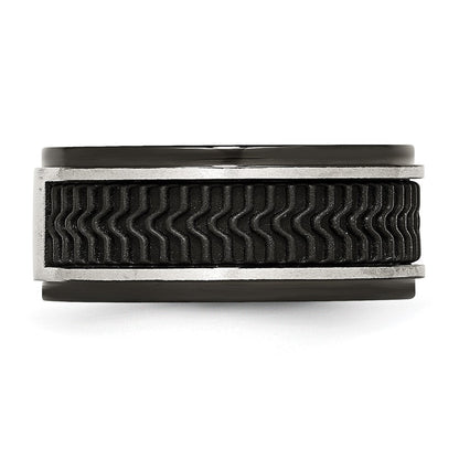 Edelstahl Poliert Schwarz Ip Beschichtet Gummi Einlage 10mm Ring