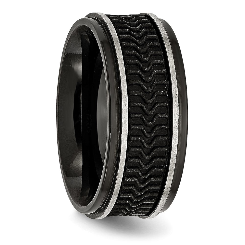Edelstahl Poliert Schwarz Ip Beschichtet Gummi Einlage 10mm Ring