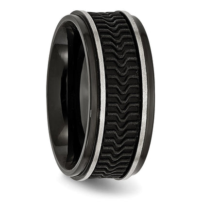 Edelstahl Poliert Schwarz Ip Beschichtet Gummi Einlage 10mm Ring