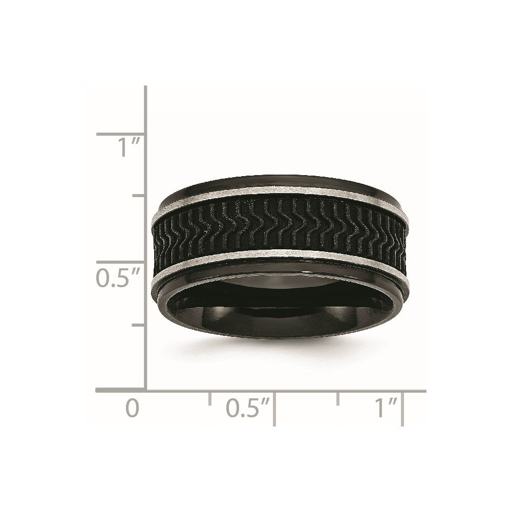 Edelstahl Poliert Schwarz Ip Beschichtet Gummi Einlage 10mm Ring