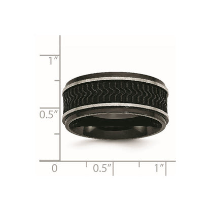 Edelstahl Poliert Schwarz Ip Beschichtet Gummi Einlage 10mm Ring