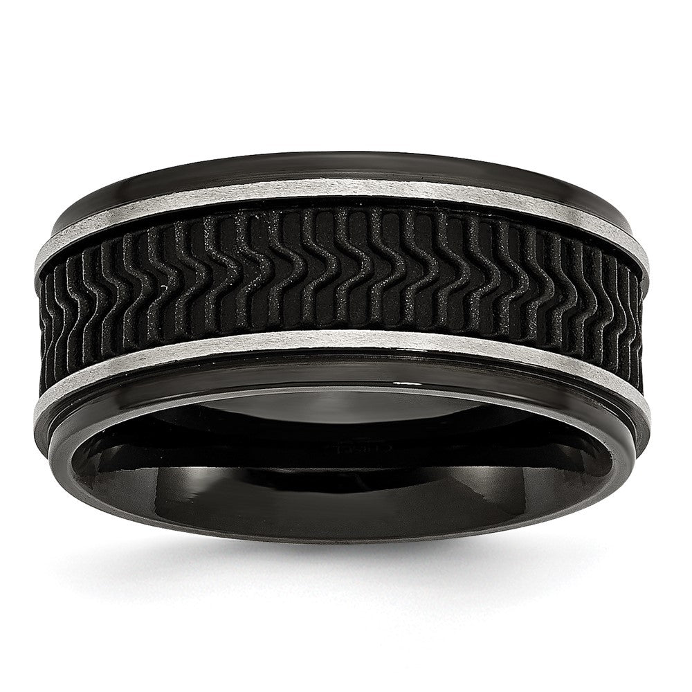 Edelstahl Poliert Schwarz Ip Beschichtet Gummi Einlage 10mm Ring