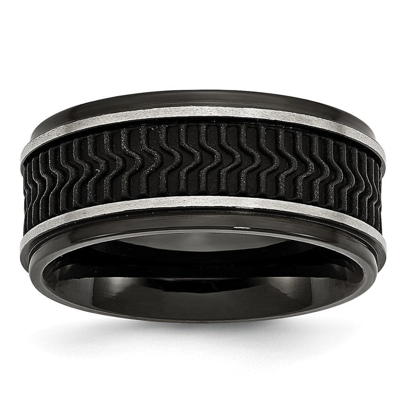 Edelstahl Poliert Schwarz Ip Beschichtet Gummi Einlage 10mm Ring