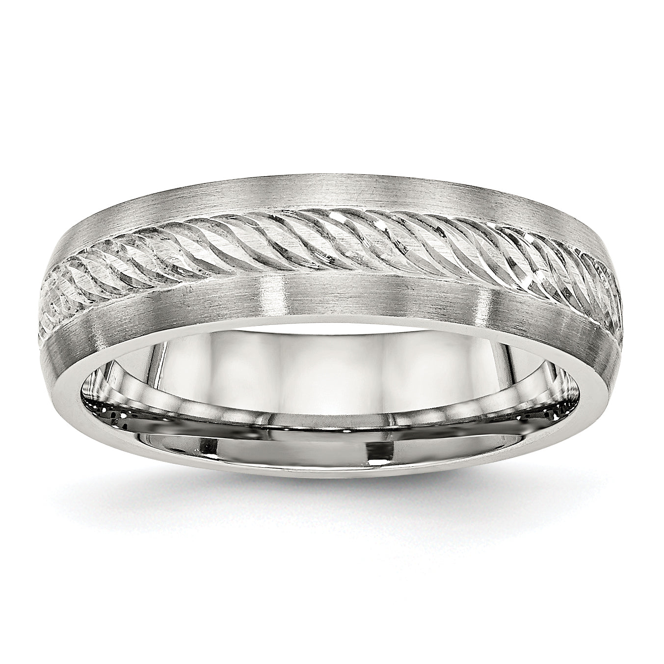 Edelstahl Sterlingsilber Einlage Gebürstet Diamantiert 6mm Ring