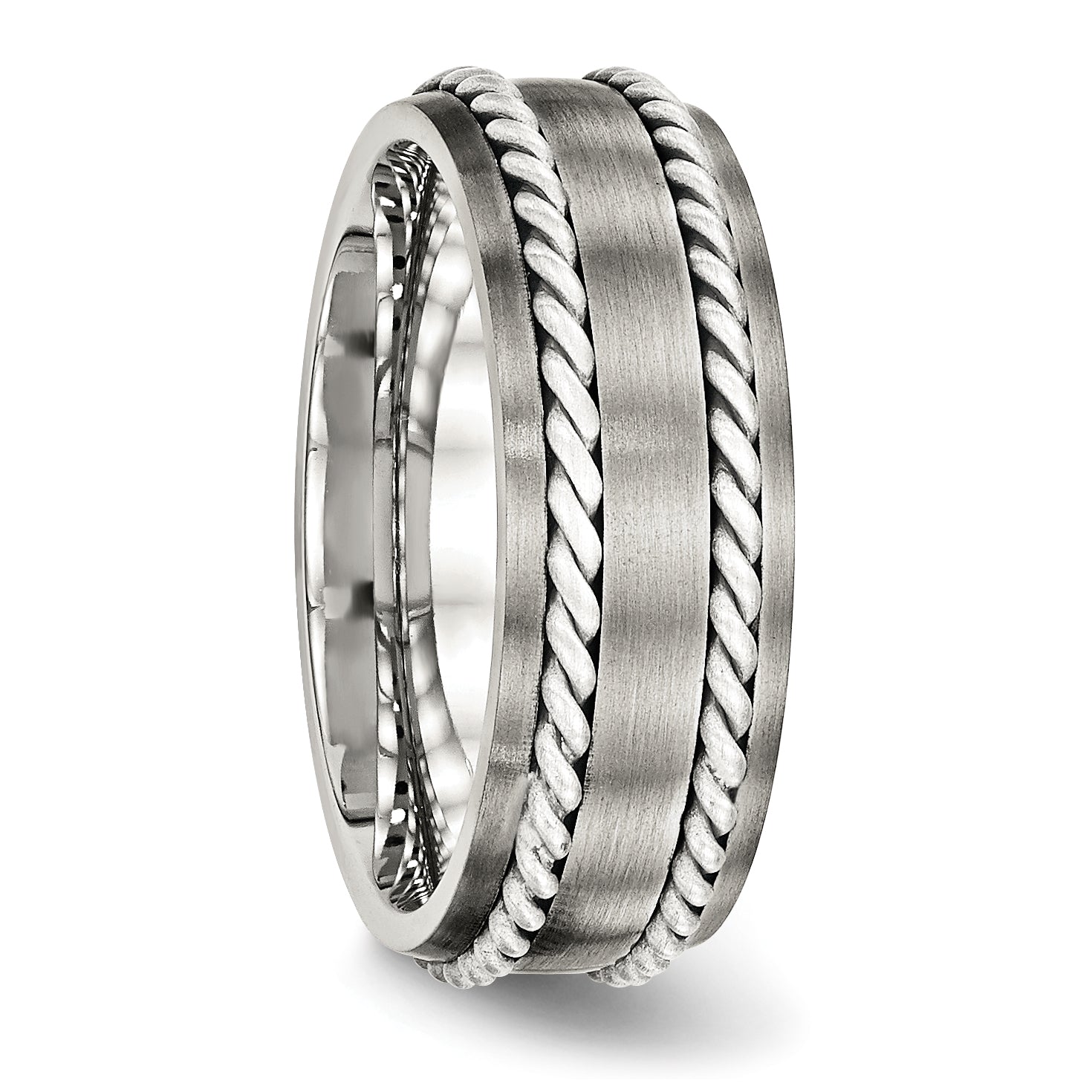 Edelstahl Sterlingsilber Doppelt Gedreht Gebürstet 8mm Ring