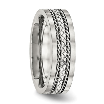 Edelstahl Sterlingsilber Einlage Poliert/brushed Kante 7mm Ring