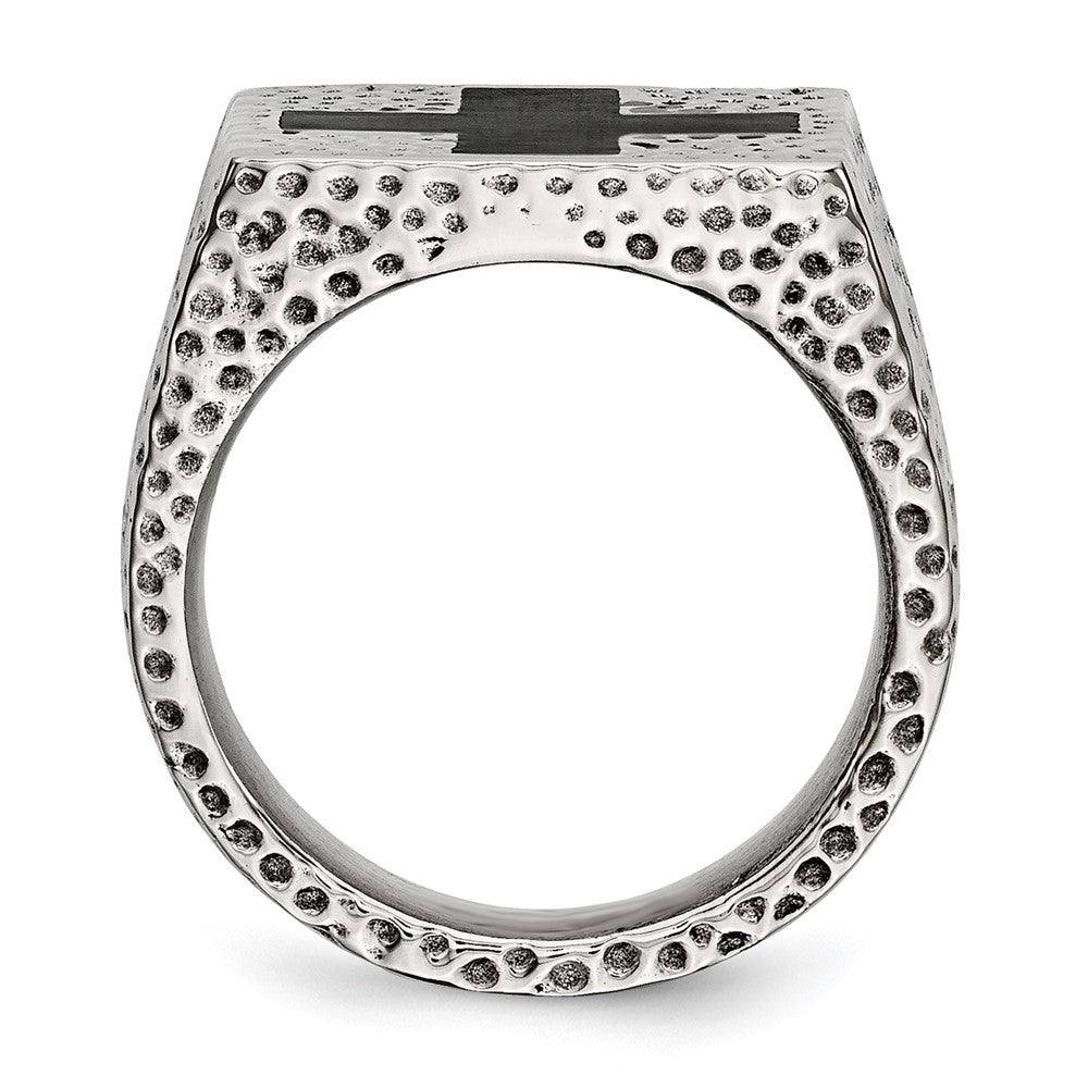 Edelstahl Strukturiert Schwarz Emailliert Kreuz Ring