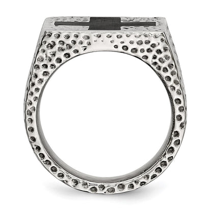 Edelstahl Strukturiert Schwarz Emailliert Kreuz Ring