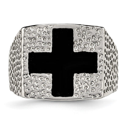 Edelstahl Strukturiert Schwarz Emailliert Kreuz Ring