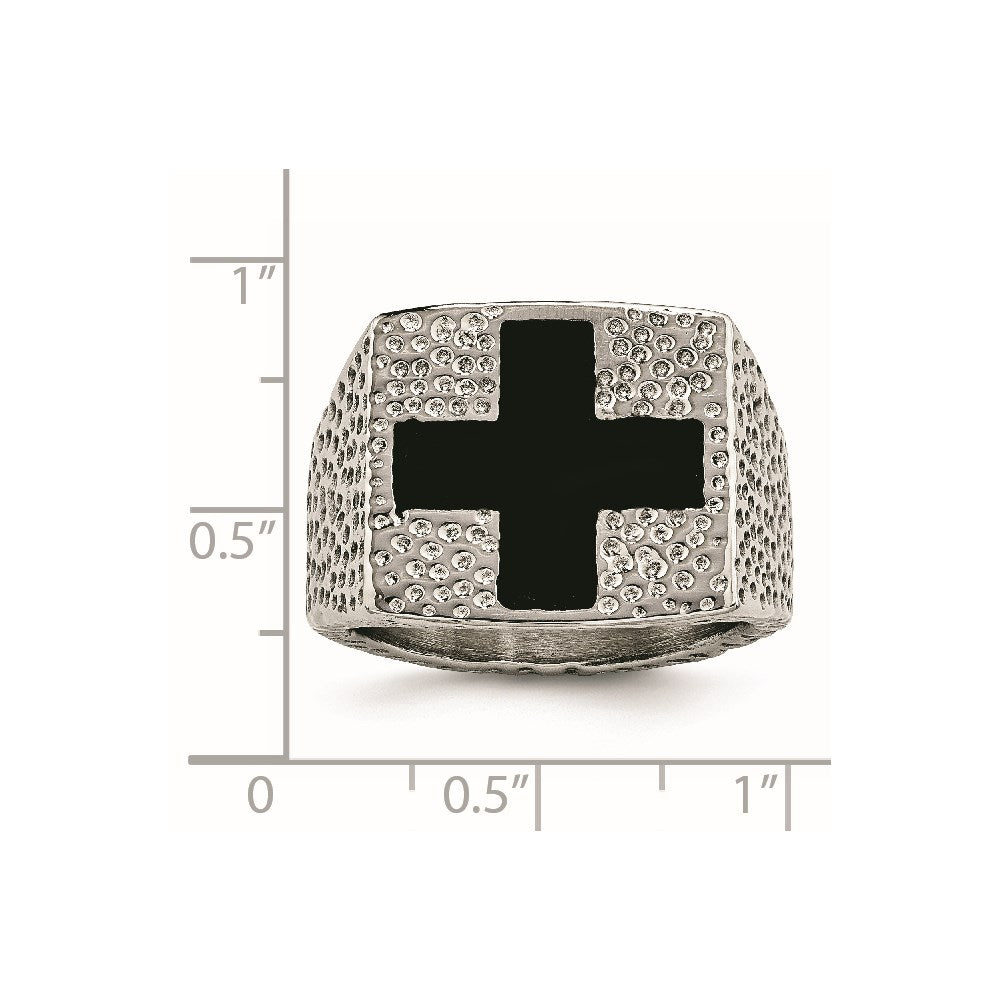 Edelstahl Strukturiert Schwarz Emailliert Kreuz Ring