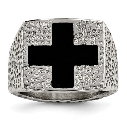 Edelstahl Strukturiert Schwarz Emailliert Kreuz Ring