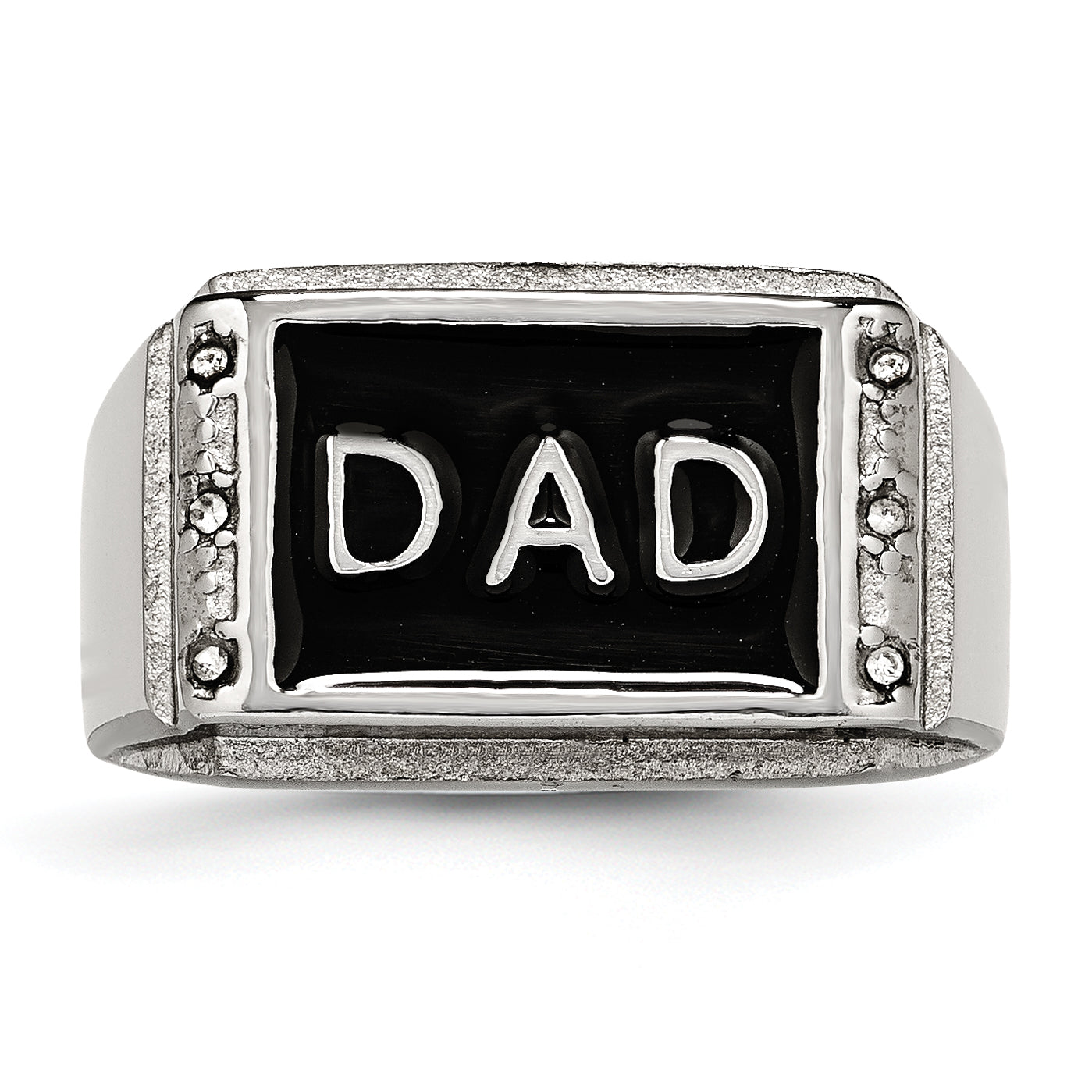 Edelstahl Poliert Schwarz Emailliert Dad Zirkonia Ring