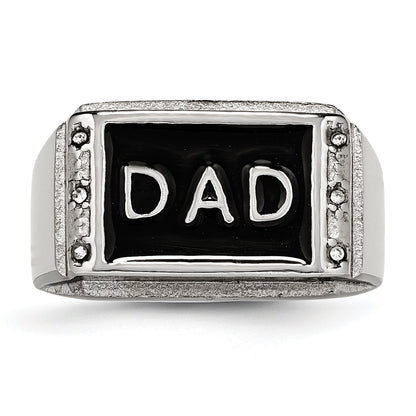 Edelstahl Poliert Schwarz Emailliert Dad Zirkonia Ring