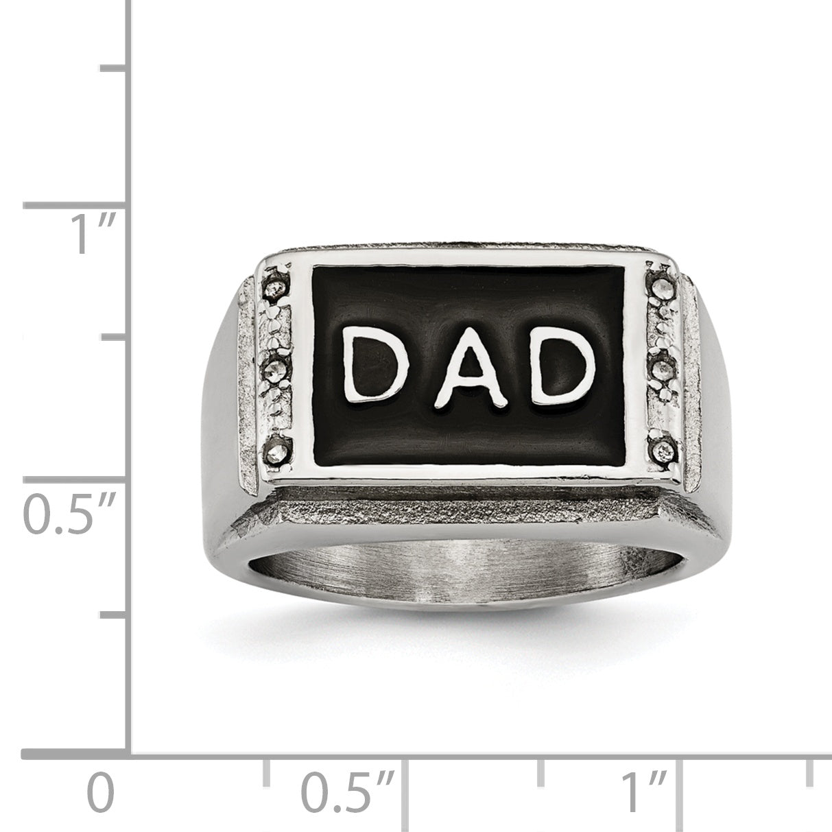 Edelstahl Poliert Schwarz Emailliert Dad Zirkonia Ring