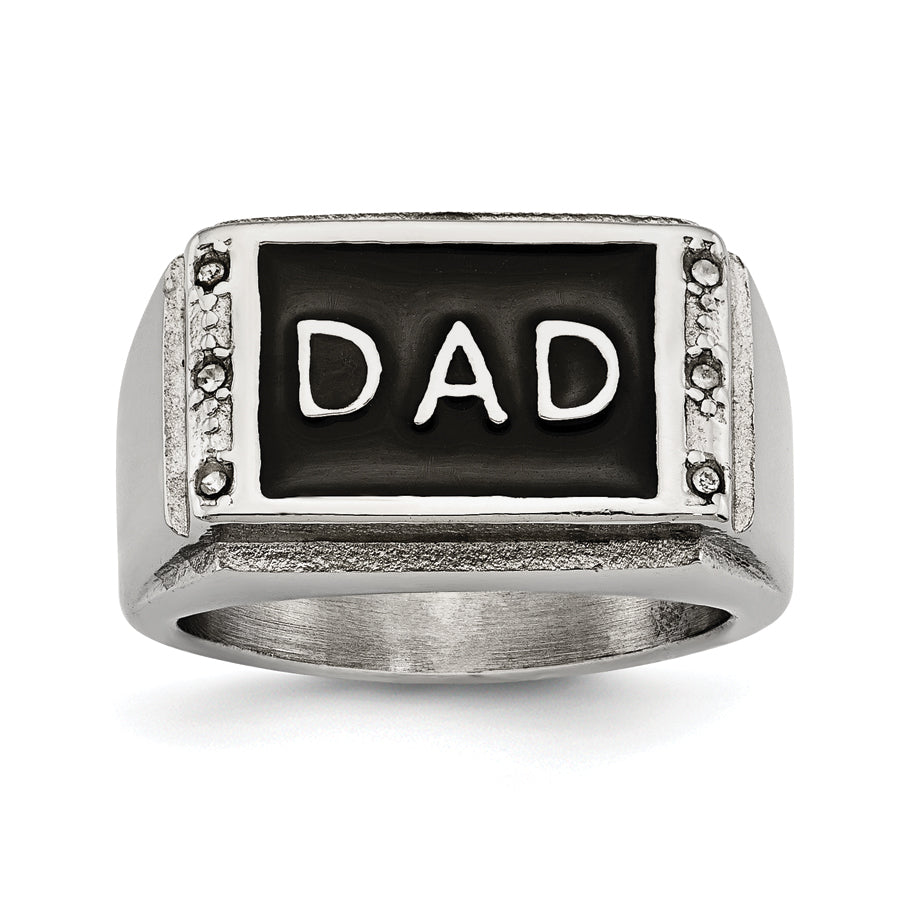 Edelstahl Poliert Schwarz Emailliert Dad Zirkonia Ring