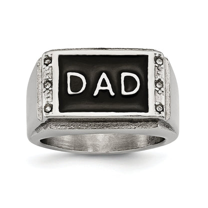 Edelstahl Poliert Schwarz Emailliert Dad Zirkonia Ring