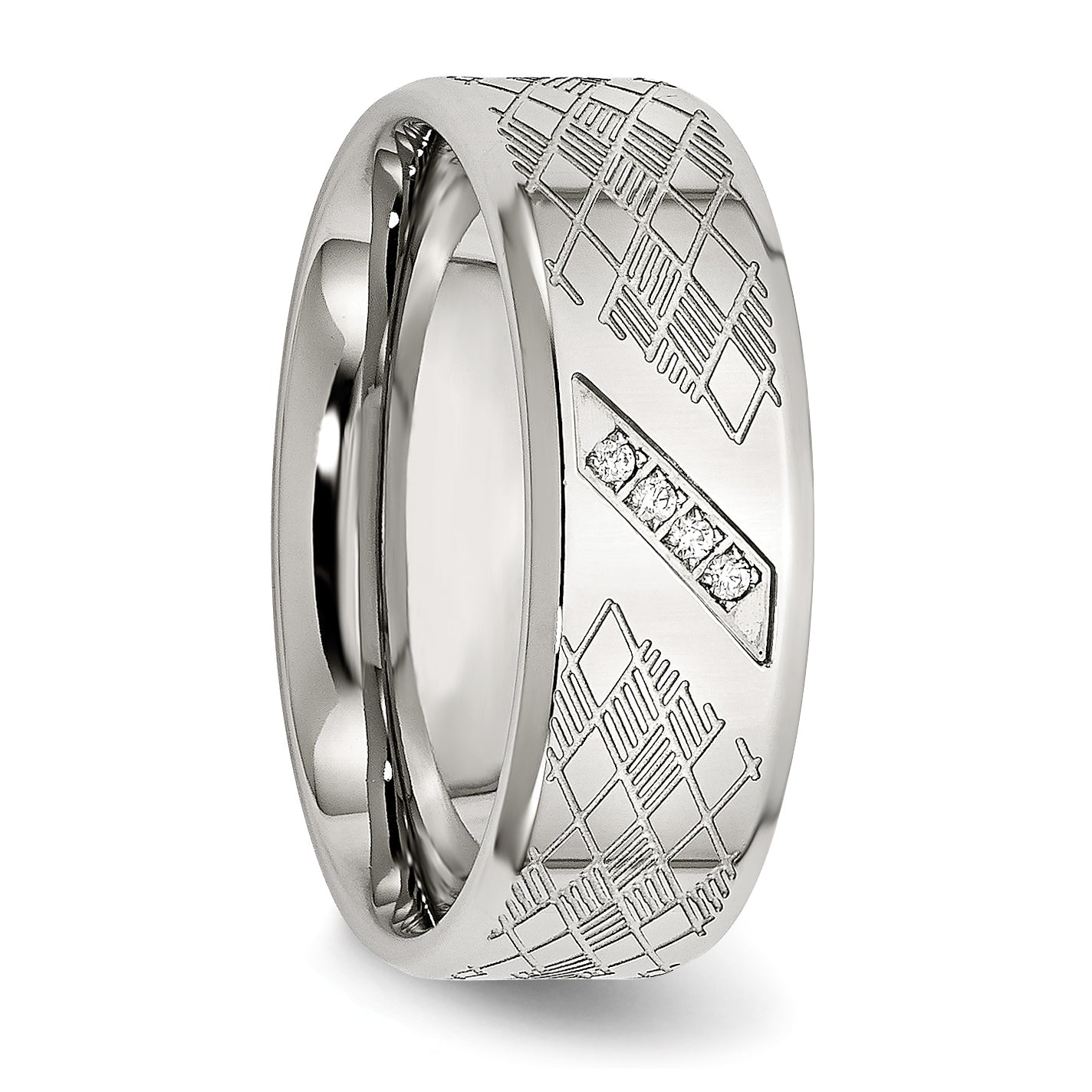 Edelstahl Poliert und Strukturiert Zirkonia 8mm Ring