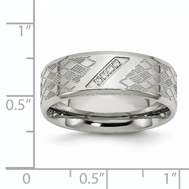 Edelstahl Poliert und Strukturiert Zirkonia 8mm Ring