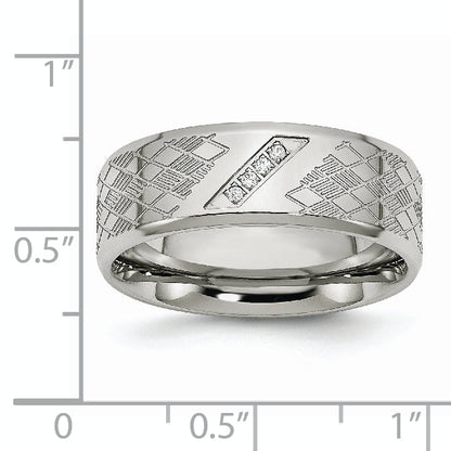 Edelstahl Poliert und Strukturiert Zirkonia 8mm Ring