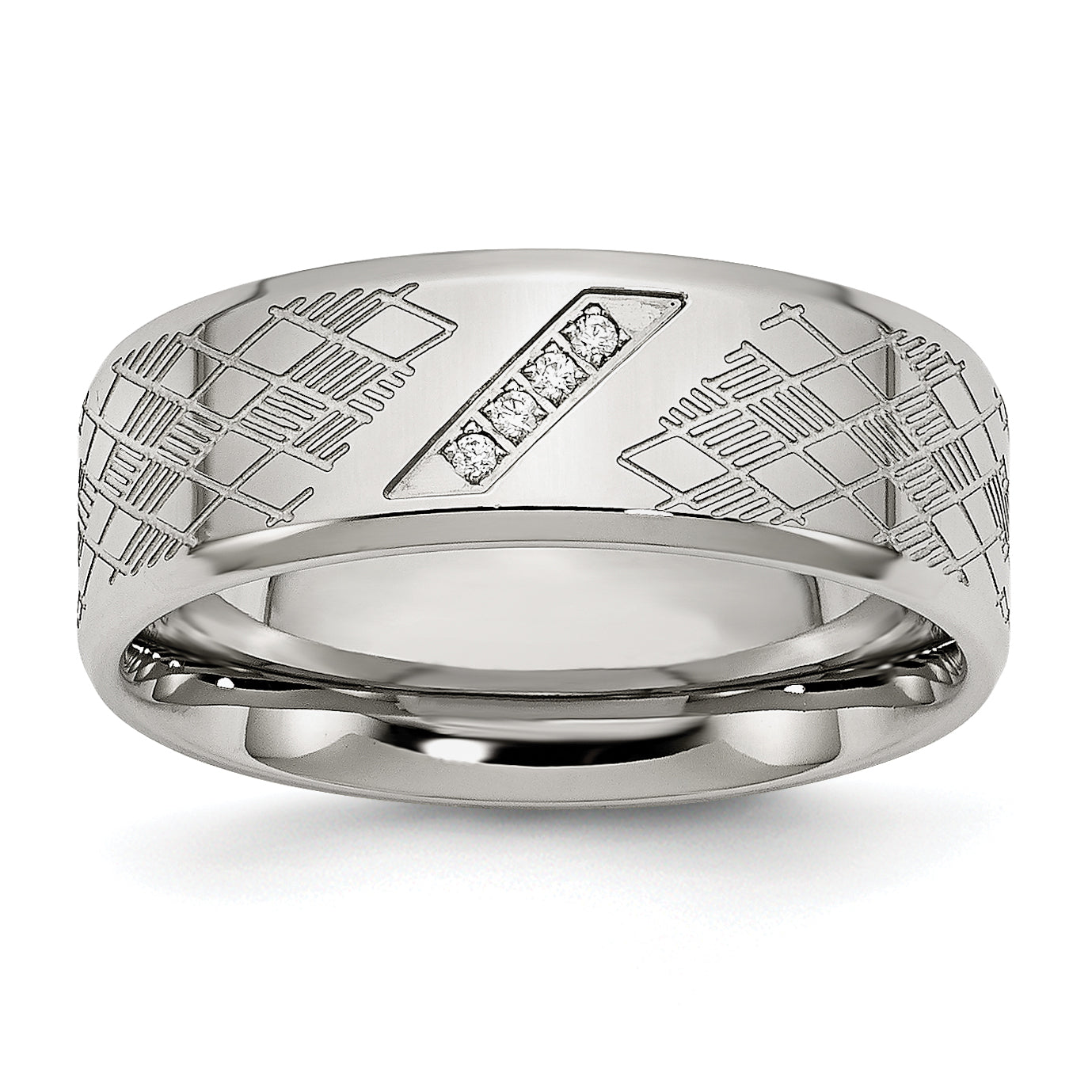 Edelstahl Poliert und Strukturiert Zirkonia 8mm Ring