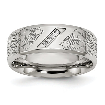 Edelstahl Poliert und Strukturiert Zirkonia 8mm Ring