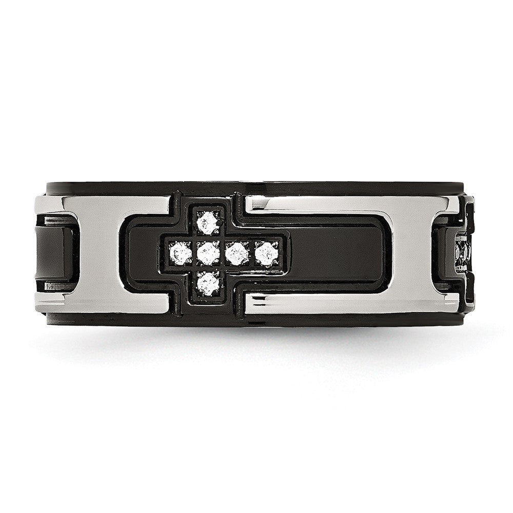 Edelstahl Poliert Schwarz Ip Beschichtet mit Zirkonia Kreuz 8mm Ring