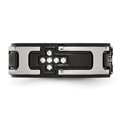 Edelstahl Poliert Schwarz Ip Beschichtet mit Zirkonia Kreuz 8mm Ring