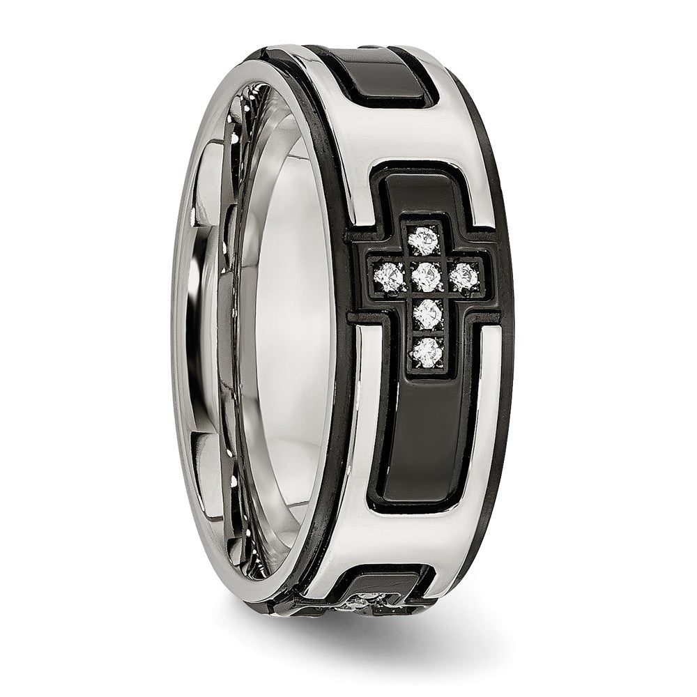 Edelstahl Poliert Schwarz Ip Beschichtet mit Zirkonia Kreuz 8mm Ring