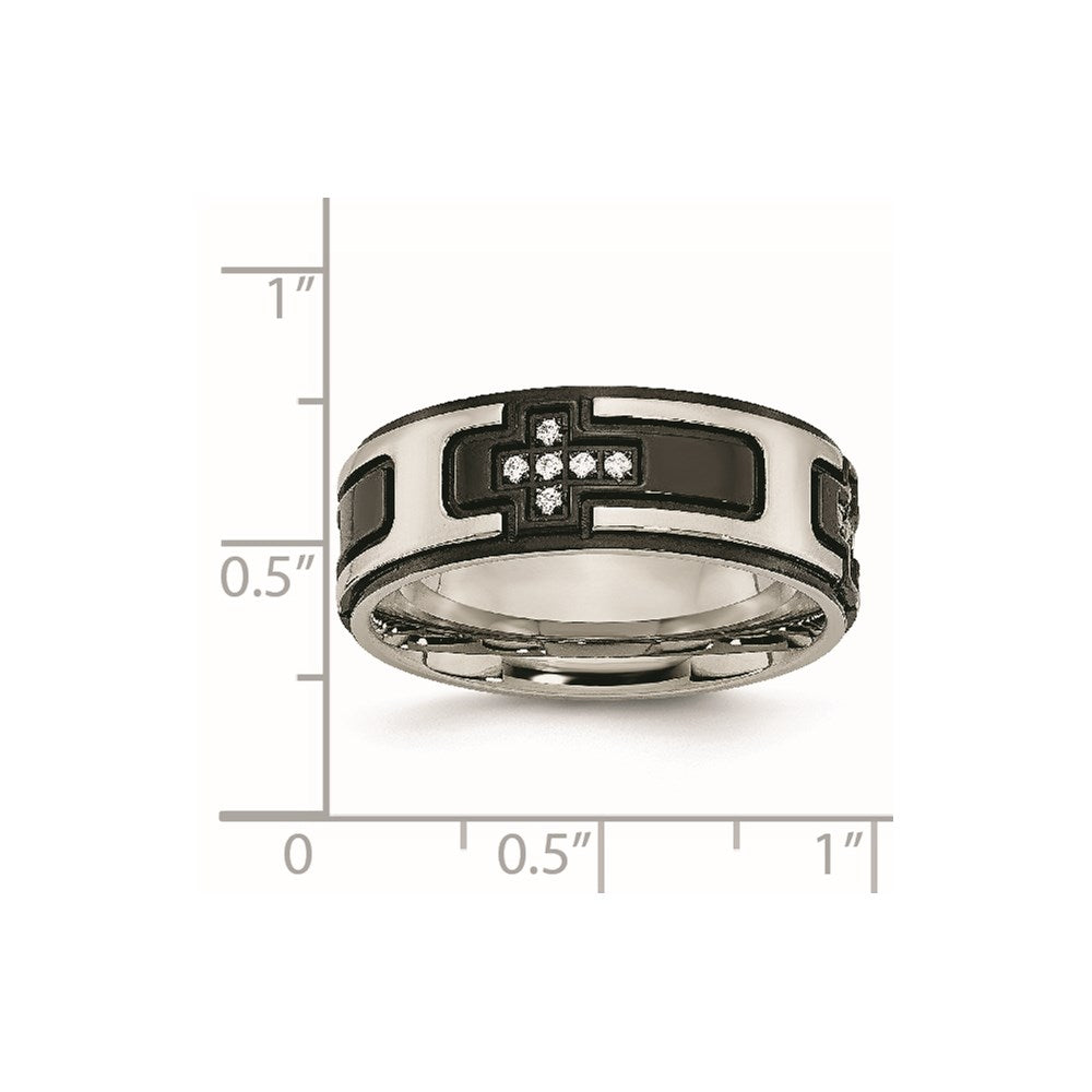 Edelstahl Poliert Schwarz Ip Beschichtet mit Zirkonia Kreuz 8mm Ring